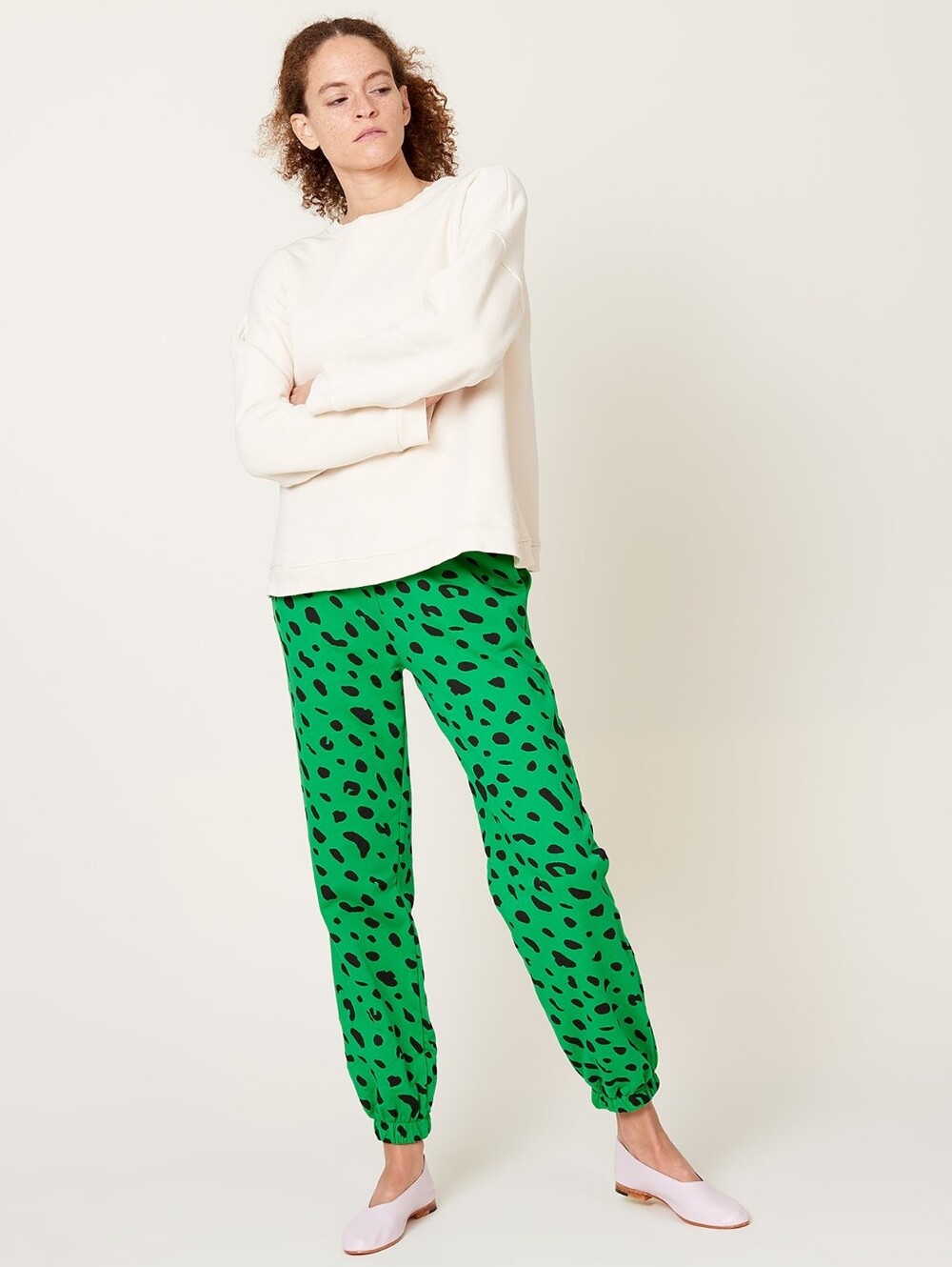 Clare V x Anthropologie Green Jogger Pants with Black Jaguar Print XSmall